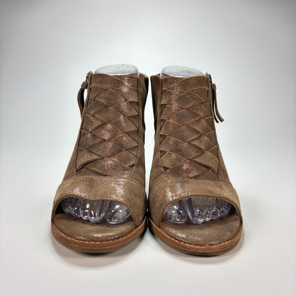 Sofft Brown Metallic Woven Peep Toe Block Heel Ankle Sandals Women's Size 6.5 M - Picture 3 of 8